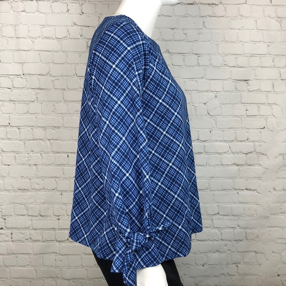 1X 2X 3X Charter Club Blue Plaid Bell Sleeve Top - Picture 4 of 6